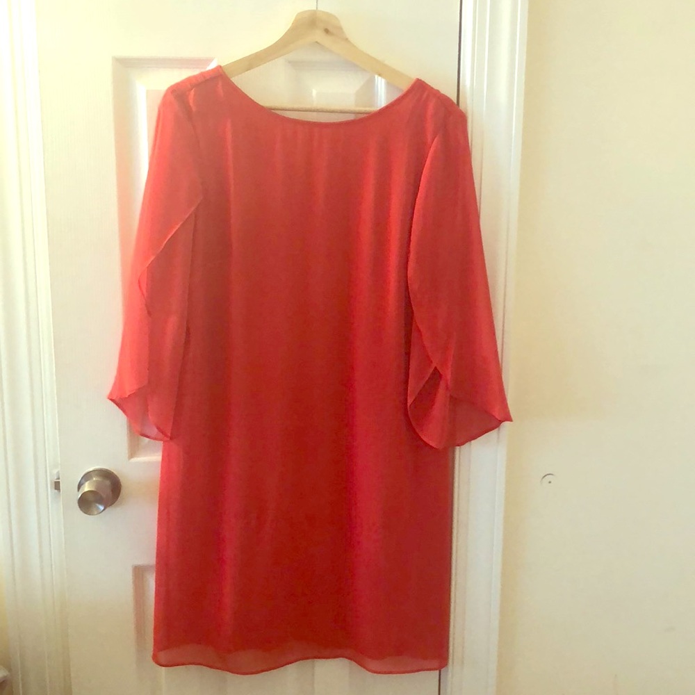 SHEER FLOWY SLEEVE red dress